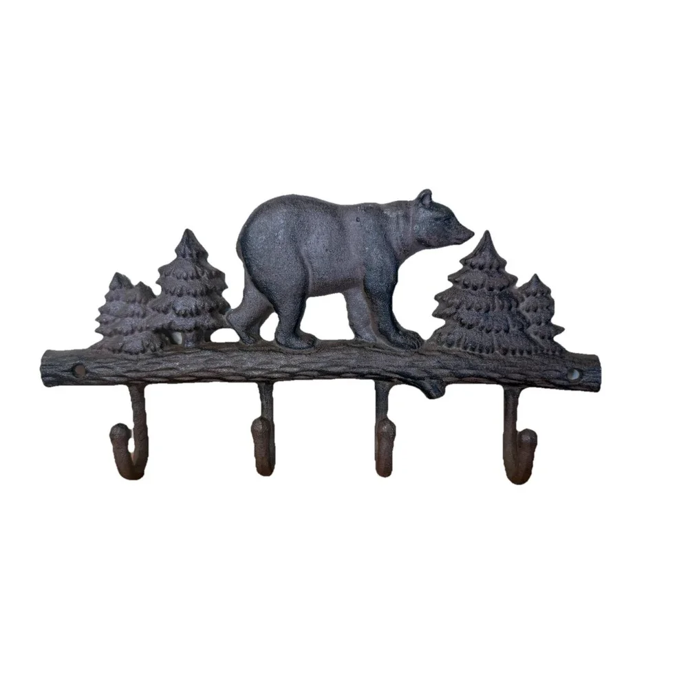 Cast Iron Bear Wall Key Rack‎ Holder 4 Hooks Coat Hook Home Decor